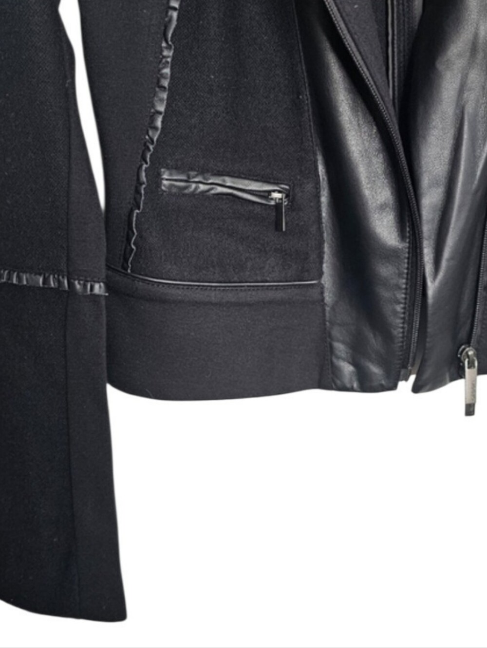 Olsen Wool Vegan Leather Zip Up Jacket Size 2 - Picture 5 of 13